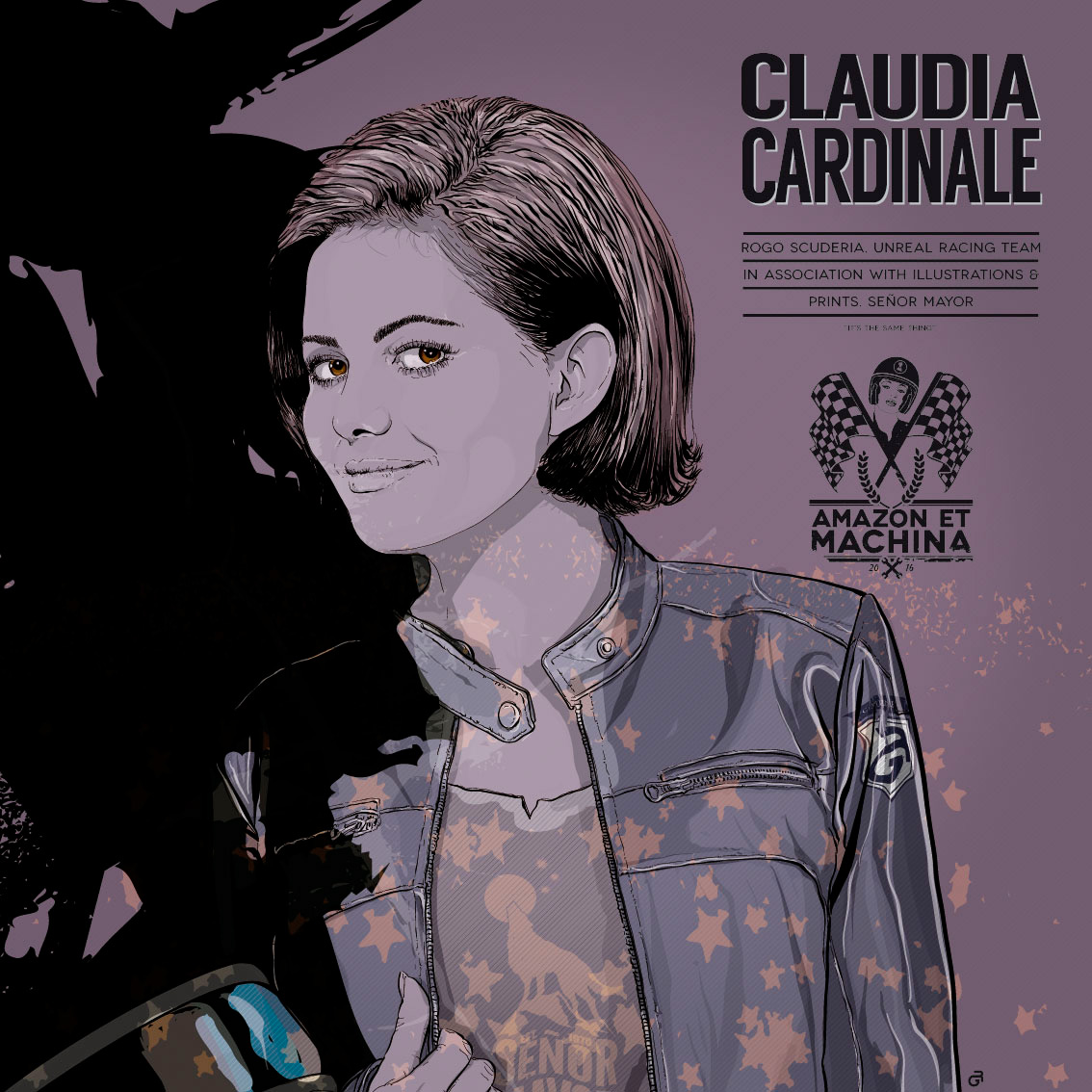 Claudia Cardinale y su Ducati 750. Retrato lamina