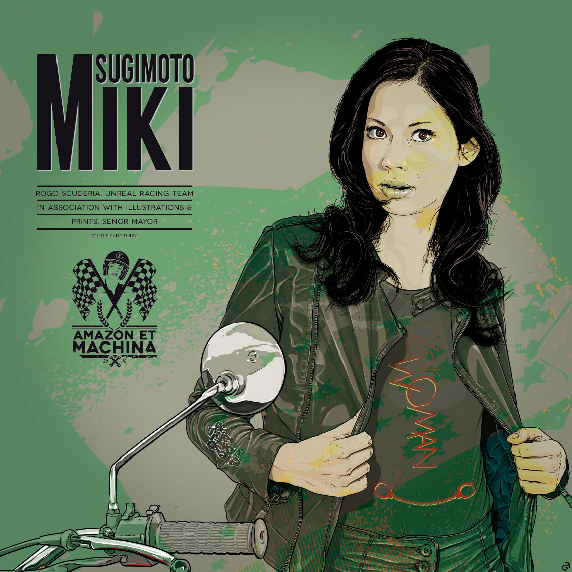Miki Sugimoto y su Suzuki GT. Retrato para Amazon et Machina.